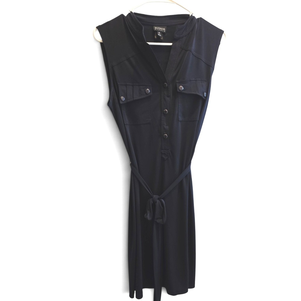 En Focus Studio Sleeveless Belted Tailored Utility Shirt Dress Women's 10 Black